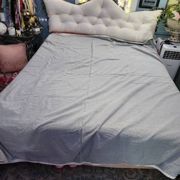 Serena & Lily King Duvet Cover Gray Cotton Knit White Crochet Trim - Picture 1 of 5
